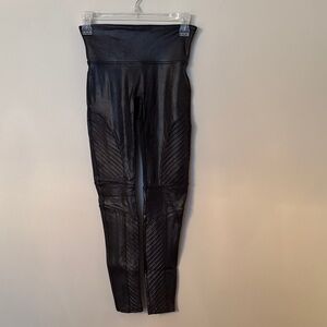 SPANX Black Faux-Leather High-Waist Moto Leggings